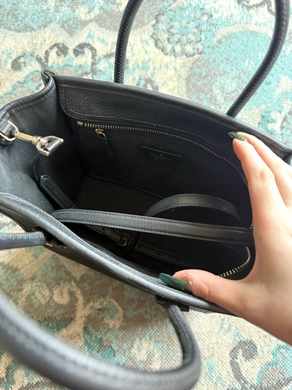 Kate Spade Black Logo Small Pebbled Leather Tote - Picture 3 of 3
